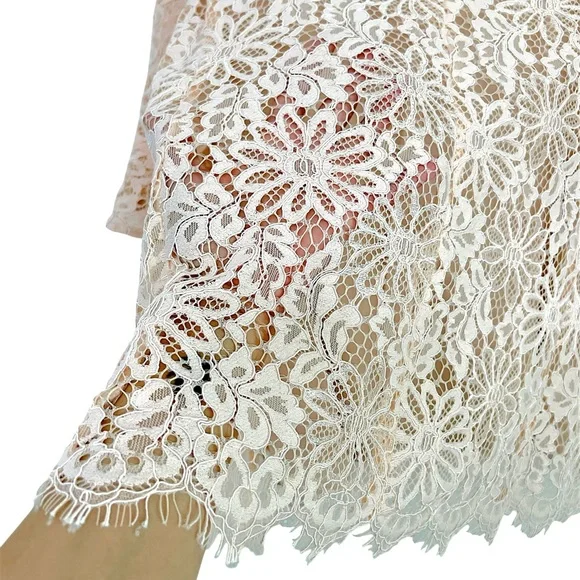 Nanette Lepore Floral Lace Crew Neck Bell Sleeve Top Shirt Large Light Pink - Picture 4 of 14